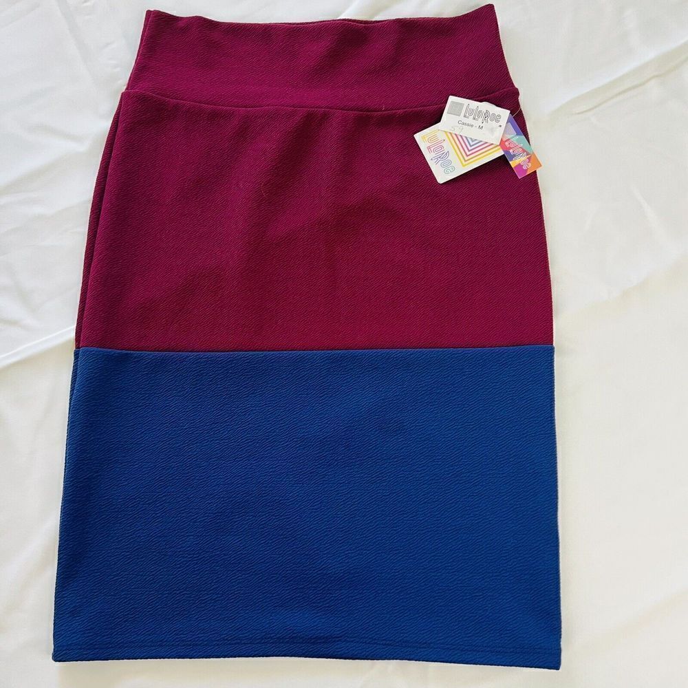 LulaRoe Cassie Stretch Pencil Skirt Pink & Blue Color Block NWT Size M 0700